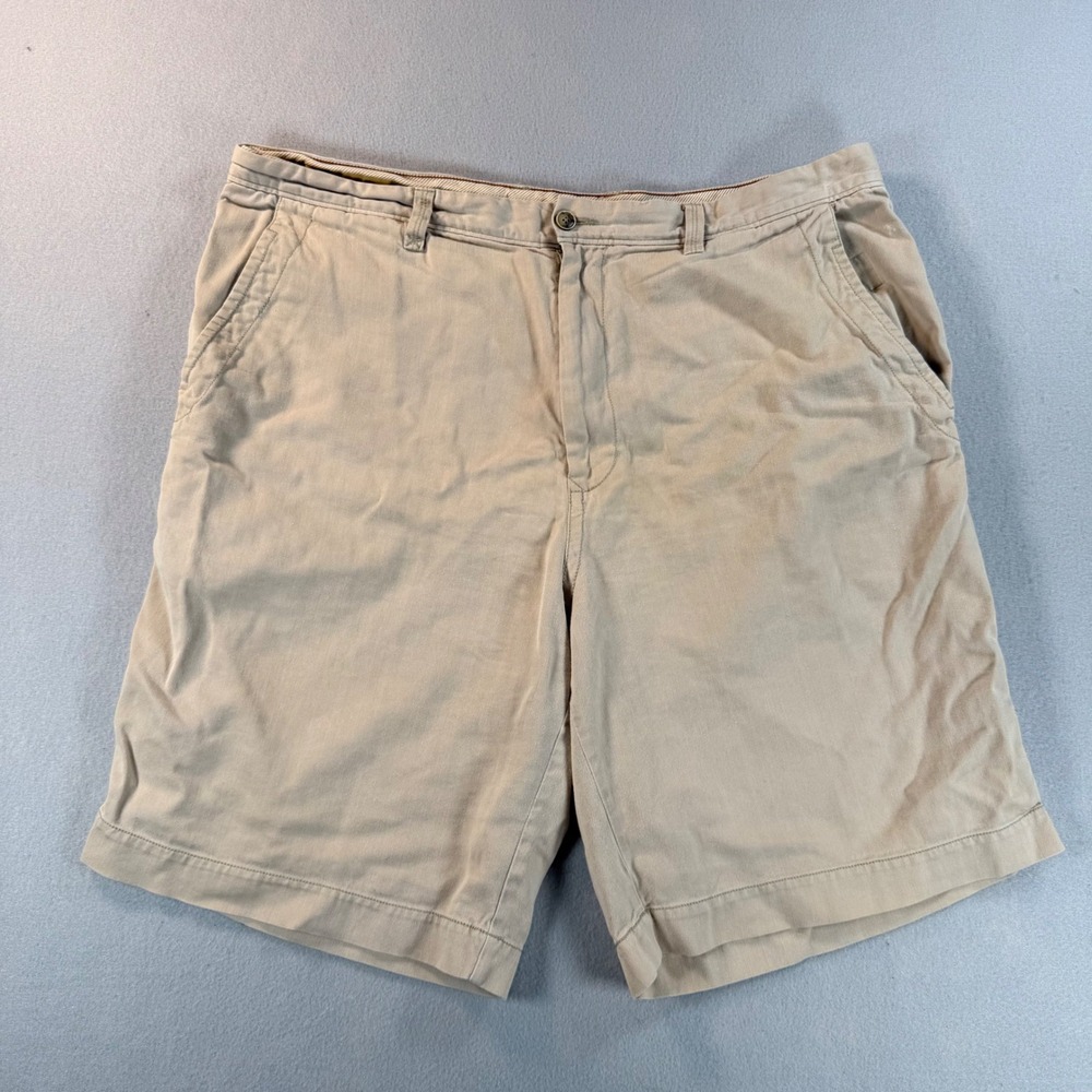Y2K Tommy Bahama Mens Khaki Chino Shorts 38 Cotton Silk Herringbone